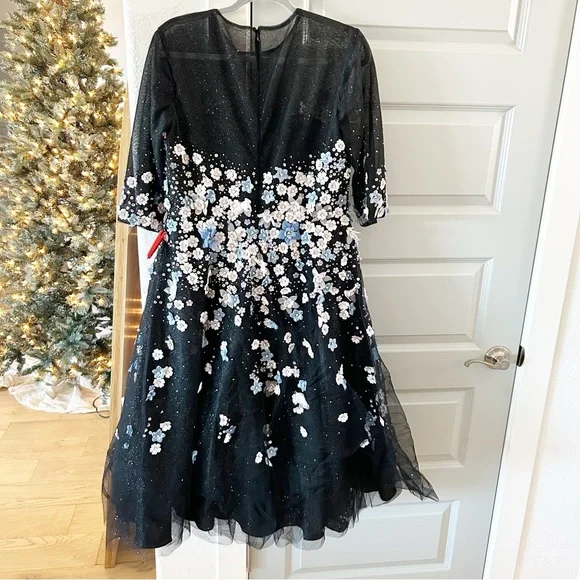 NWT Mac Duggal 11161 Floral Embroidered A Line Tea Length Dress - Picture 4 of 7